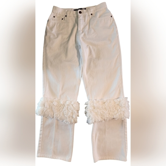 Bill Blass Perfect Fit Faux Fur Trim White Denim Jeans Women's 4 - Picture 1 of 12